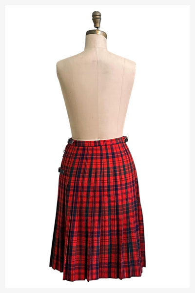 Vintage 1970s Scottish red tartan plaid wool kilt skirt | medium