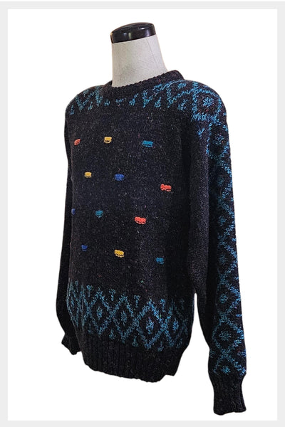 1980s geometric graphic knit sweater – GRENADIER | Size L
