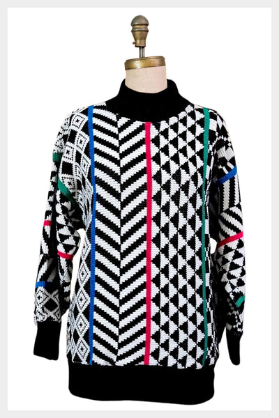 1980s Contempo Casuals geometric knit sweater – bold graphic pattern, Unisex Fit medium