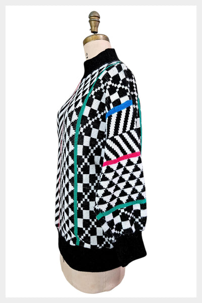 1980s Contempo Casuals geometric knit sweater – bold graphic pattern, Unisex Fit medium
