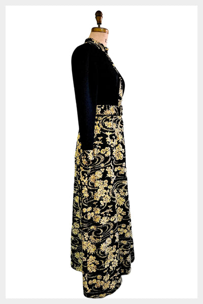 Vintage 1960s metallic lame floral maxi evening gown | medium