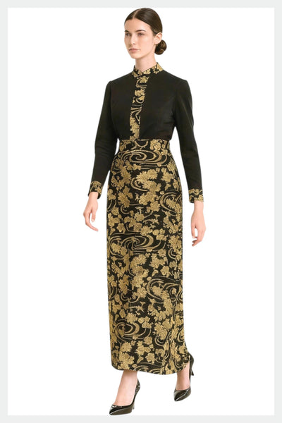 Vintage 1960s metallic lame floral maxi evening gown | medium