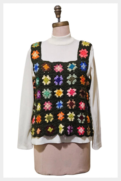Vintage 1970s hand crocheted granny square patchwork top/vest – large
