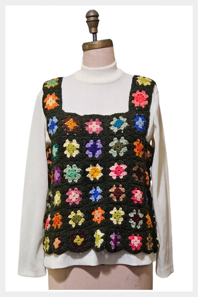 Vintage 1970s hand crocheted granny square patchwork top/vest – large