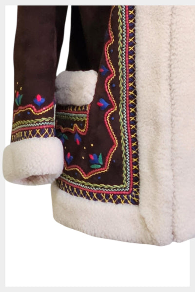 Vintage 70s Afghan Shearling Coat | Embroidered Suede, XSmall