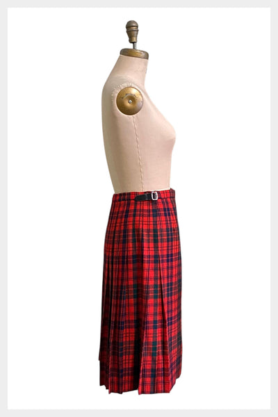 Vintage 1970s Scottish red tartan plaid wool kilt skirt | medium