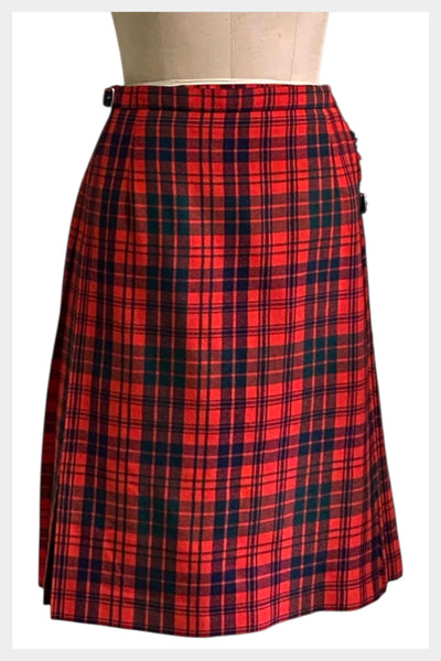 Vintage 1970s Scottish red tartan plaid wool kilt skirt | medium