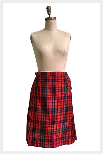 Vintage 1970s Scottish red tartan plaid wool kilt skirt | medium
