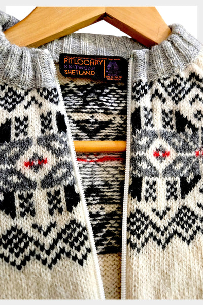 Vintage Pitlochry Knitwear Shetland cardigan | wool fair isle pattern knit cardigan | size medium