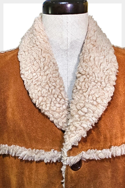 Vintage 1970s Sears Western Wear Suede Shearling Ranch Coat | large
