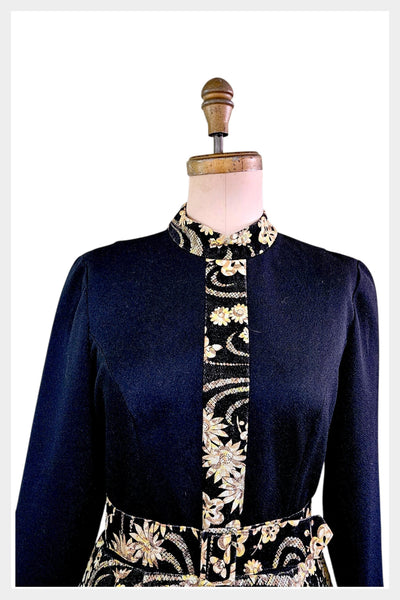 Vintage 1960s metallic lame floral maxi evening gown | medium