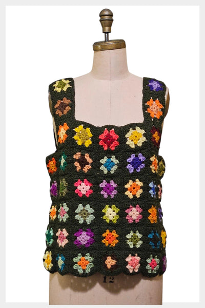 Vintage 1970s hand crocheted granny square patchwork top/vest – large