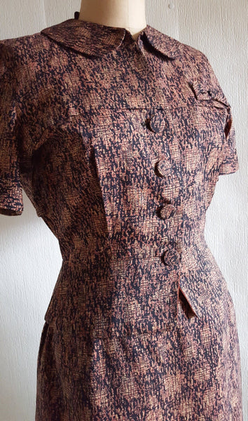 1950s Lora Lenox Novelty Print Sculptured Charm Dress Set