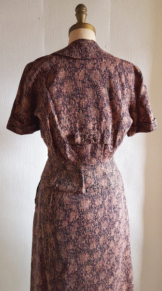 1950s Lora Lenox Novelty Print Sculptured Charm Dress Set