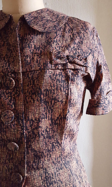 1950s Lora Lenox Novelty Print Sculptured Charm Dress Set