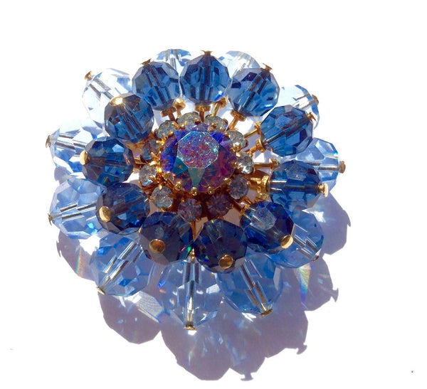 Sometimes blue is the perfect thing to be | vintage Austrian crystal pin | large 2" brooch