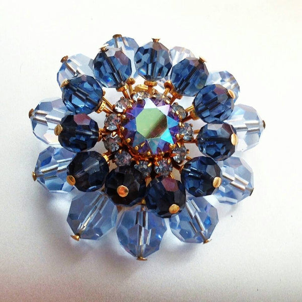 Sometimes blue is the perfect thing to be | vintage Austrian crystal pin | large 2" brooch