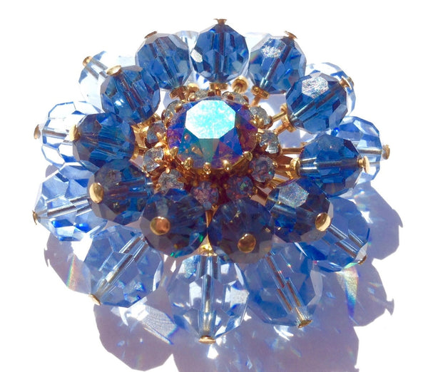 Sometimes blue is the perfect thing to be | vintage Austrian crystal pin | large 2" brooch
