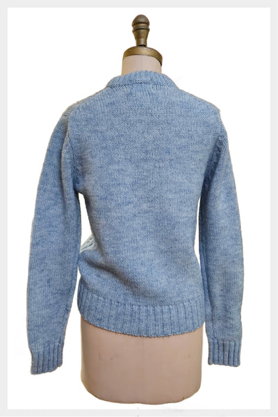 Vintage 1970s sky blue acrylic cable knit chunky fisherman style sweater | size medium