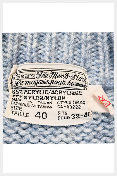 Vintage 1970s sky blue acrylic cable knit chunky fisherman style sweater | size medium