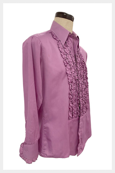 1970s pastel purple ruffled shirt | 70s tuxedo prom Delton shirt | Men’s L 15 1/2