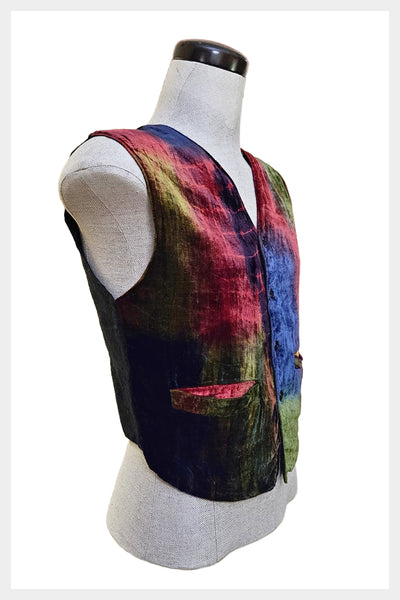 1990s boho vibe tie dye  faux velvet vest | size S/M chest 38"