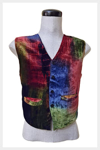 1990s boho vibe tie dye  faux velvet vest | size S/M chest 38"