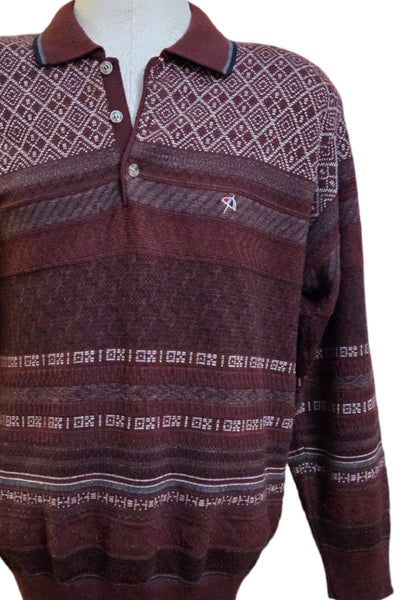 1990s burgundy geometric pattern official Arnold Palmer golf / polo sweater | large