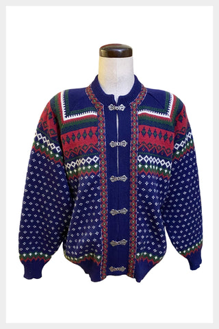 Vintage Scandinavian Norstrikk Nordic wool cardigan diamond patterned sweater coat | Size Men’s 2X
