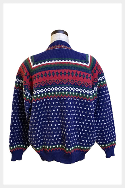 Vintage Scandinavian Norstrikk Nordic wool cardigan diamond patterned sweater | Size Men’s 2X