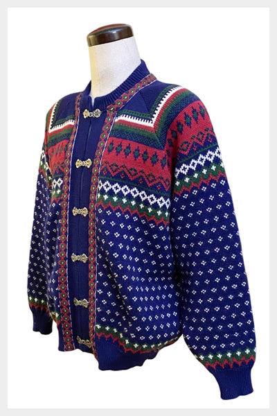 Vintage Scandinavian Norstrikk Nordic wool cardigan diamond patterned sweater | Size Men’s 2X