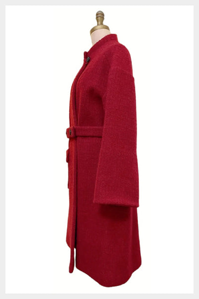 1960s custom tailored red boucle coat | vintage 60s/70s Lovers Red belted coat | medium