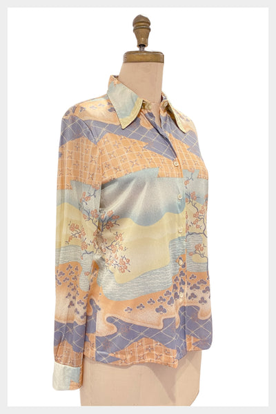 1970s top Intuitions by Kathy Manning boho vibe nylon shirt | Size S - M