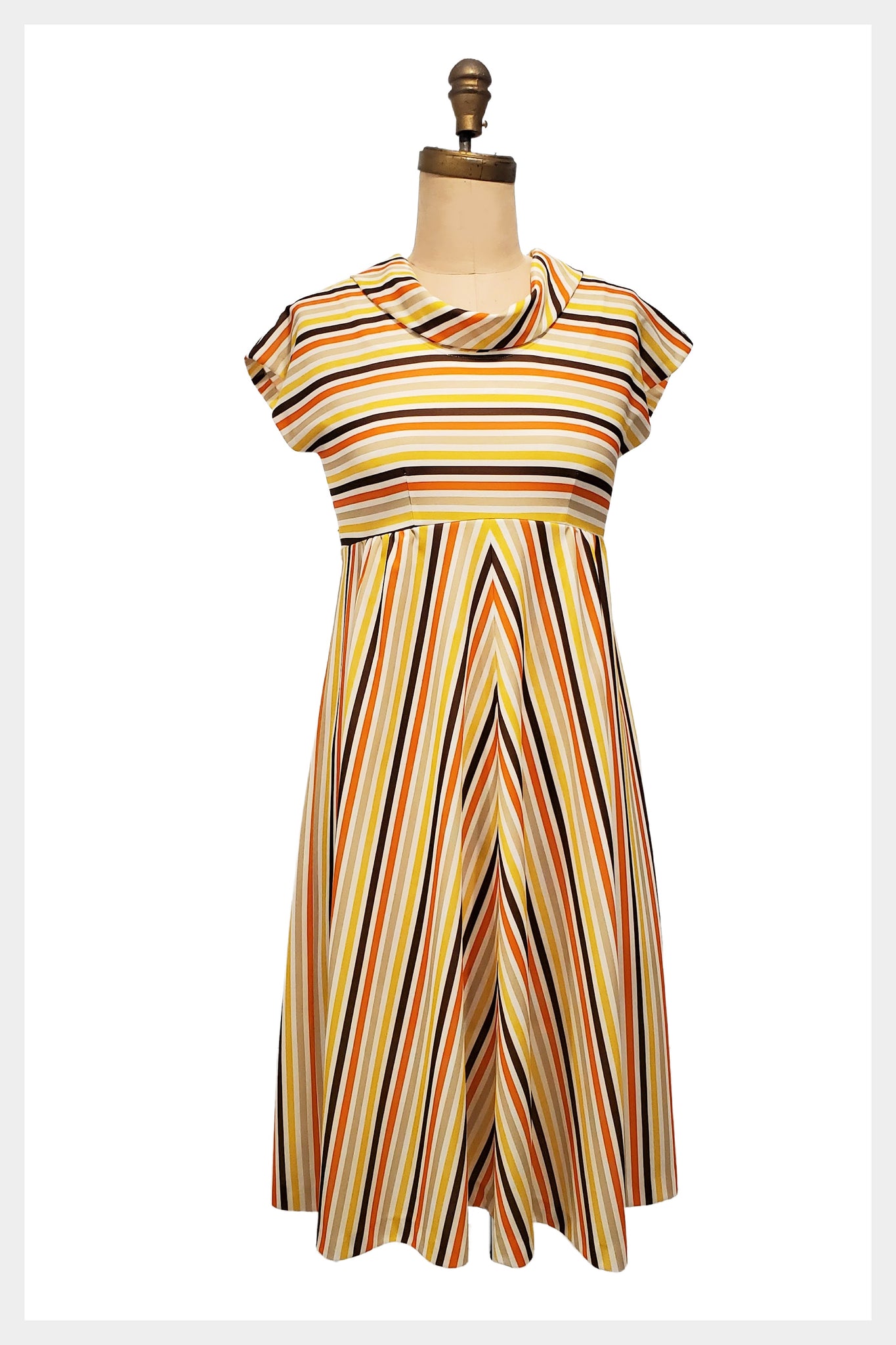 1970s cowl necked striped tie back dress | small