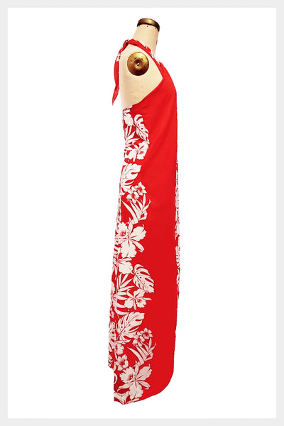 1980s Hukilau of Hawaii red & white halter tiki wrap dress | xsmall