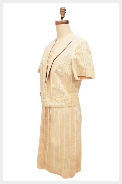 1960s pastel striped seersucker dress set | large