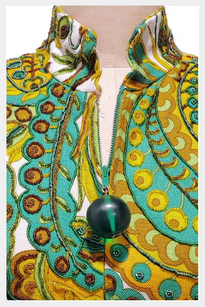 1980s green beaded tunic top |  medium