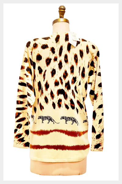 Vintage 1980s tan leopard print sweater | 80s animal print sweater | size medium