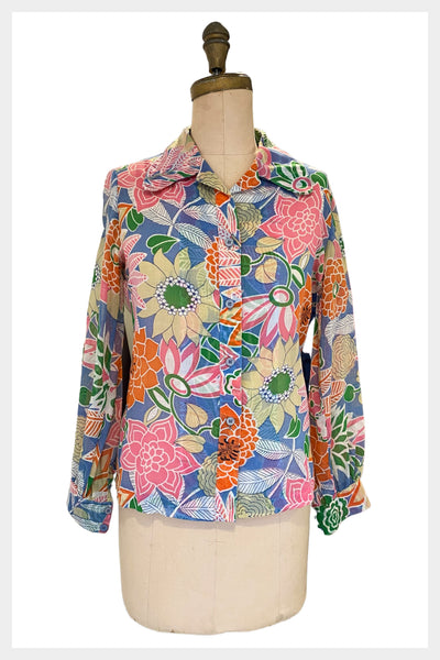 1960s / 1970s sheer psychedelic floral blouse by Activair | size small
