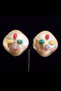 1960s Modernist signed FER'S Mexico 925 Sterling Gemstones Clip on Earrings | 25 grams