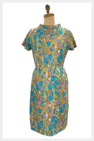 1960s Joseph Ribkoff raw silk sheath dress | 60s tulip dress | size medium