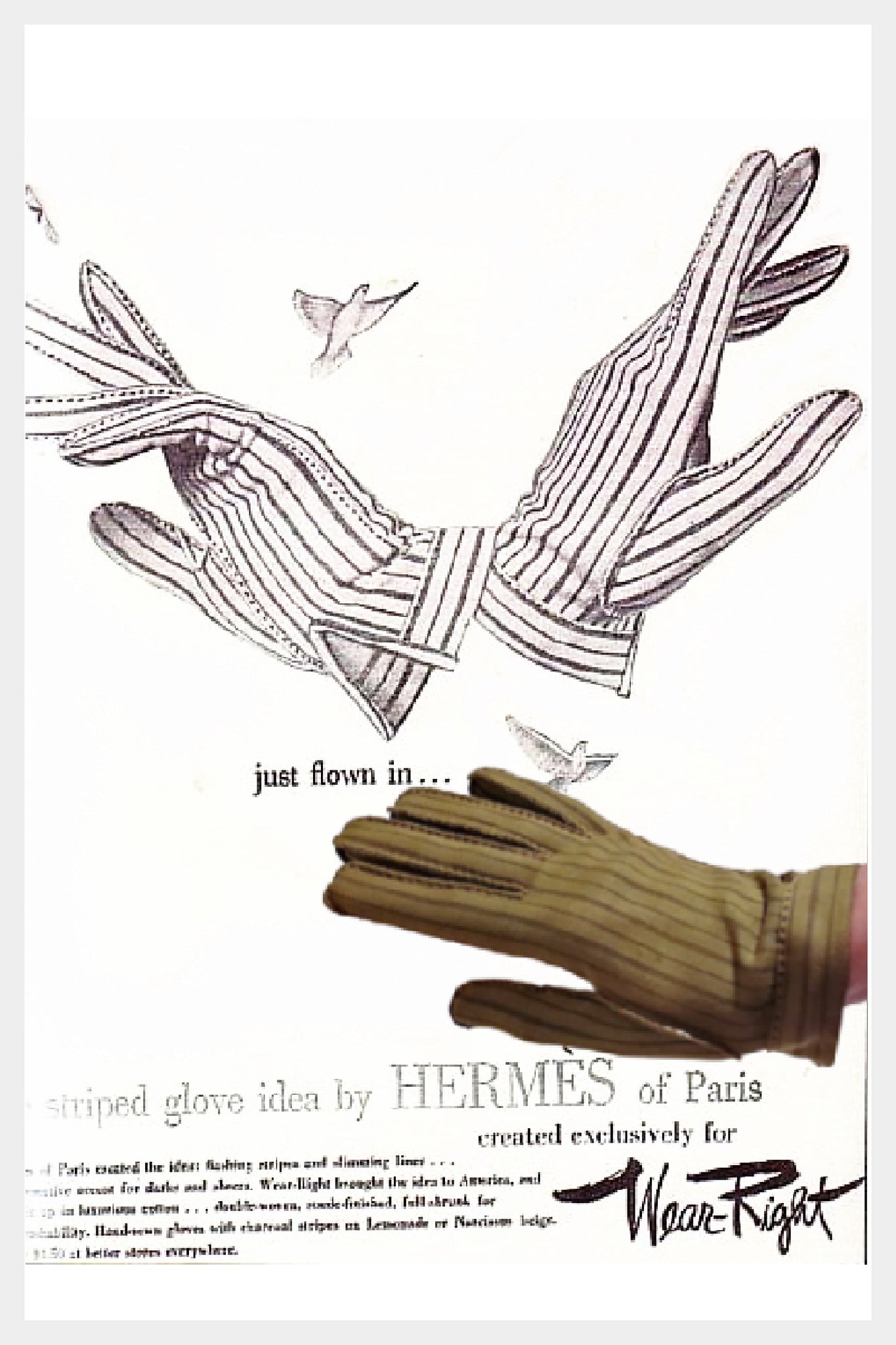 Vintage 1950s Hermes Paris Le Gant Wear-Right Vintage olive green with charcoal stripe | Wrist GLOVES