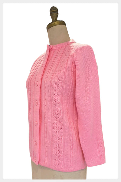 Vintage 1960s pink cardigan | 60s button front bright pink sweater | size medium