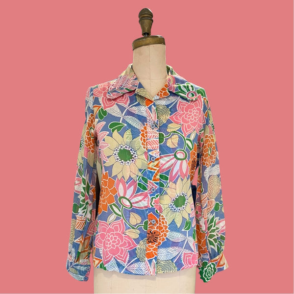 1960s / 1970s sheer psychedelic floral blouse by Activair | small