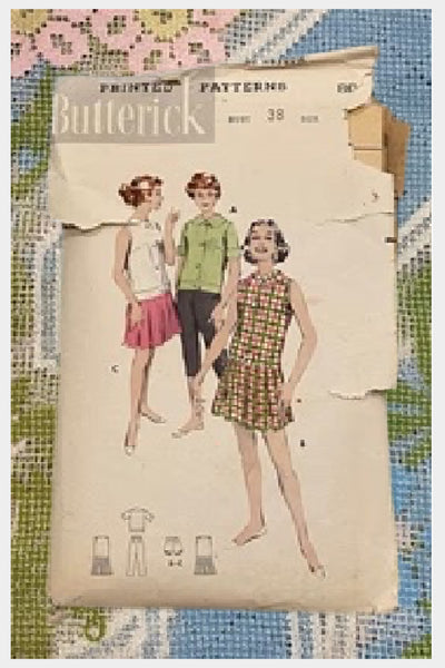 1950s Butterick sewing pattern 8641 for pedal pushers, blouse, chemise pattern