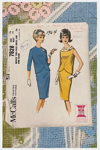 1960s McCall’s 2-piece dress sewing pattern 7628 60s pattern Jackie Kennedy style | Bust 34, size 14 | complete, uncut, factory folded