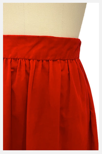 1970s red velvet maxi hostess skirt | small