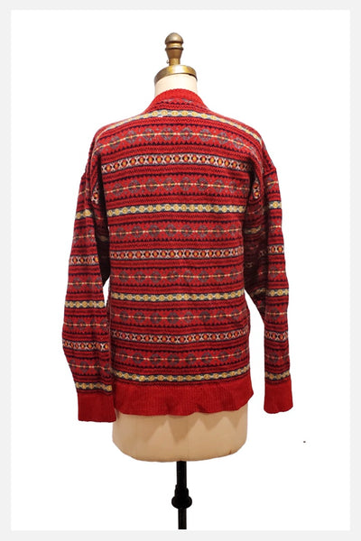 NorsKnit of Norway red fair isle wool cardigan sweater | medium