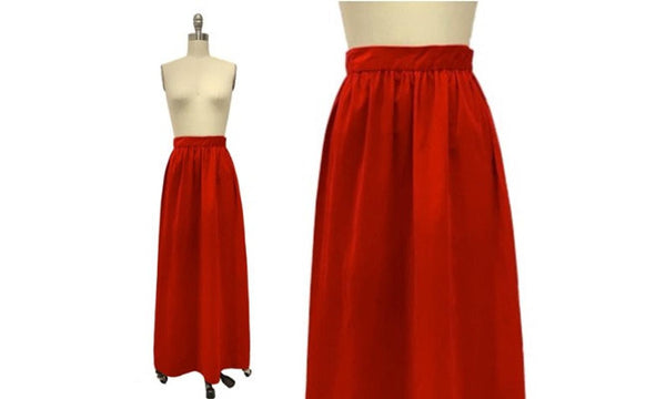 1970s red velvet maxi hostess skirt | small