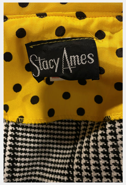 1970s Stacy Ames black and white houndstooth check dress w matching jacket set | Size medium